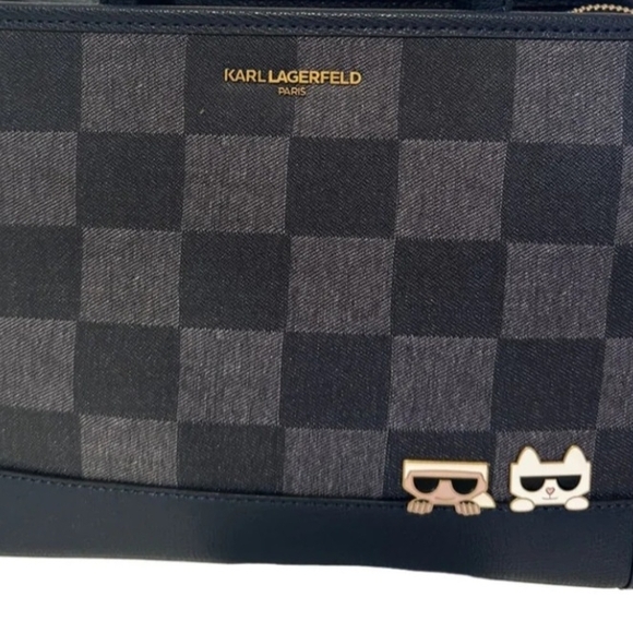 Karl Lagerfeld Handbags - Karl Lagerfeld Womens Blue/Dark Blue Check Crossbody Bag